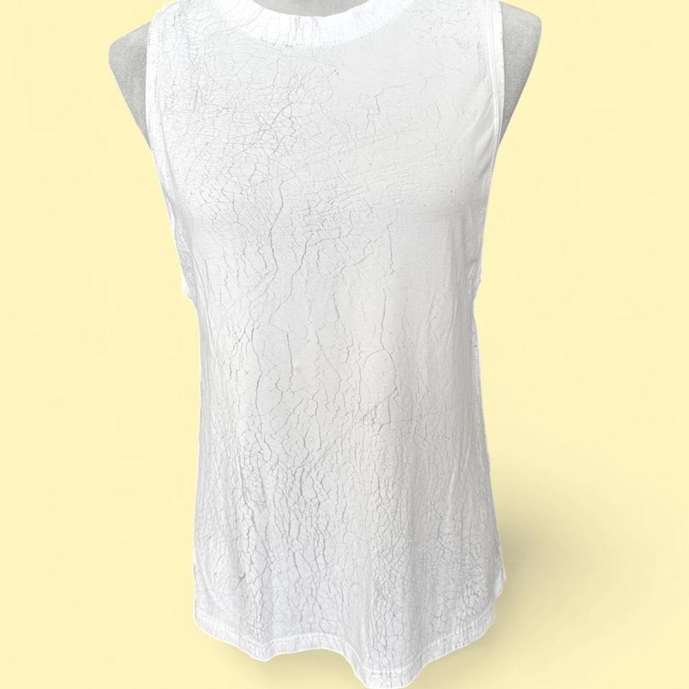Lululemon White Grey Cracked Marble Print High Neck Sleeveless Muscle Tank